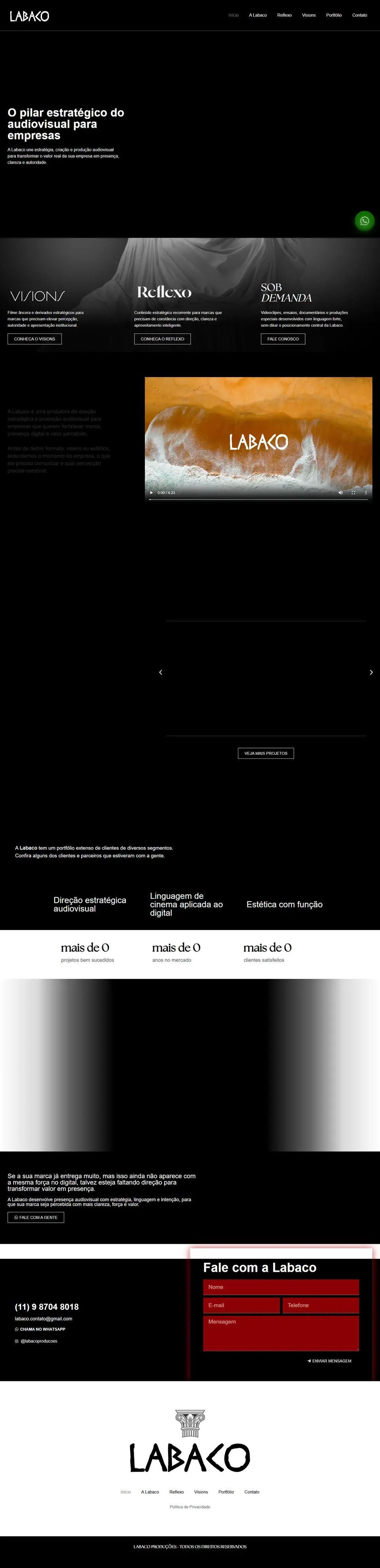 Final layout of the Labaco Produções website