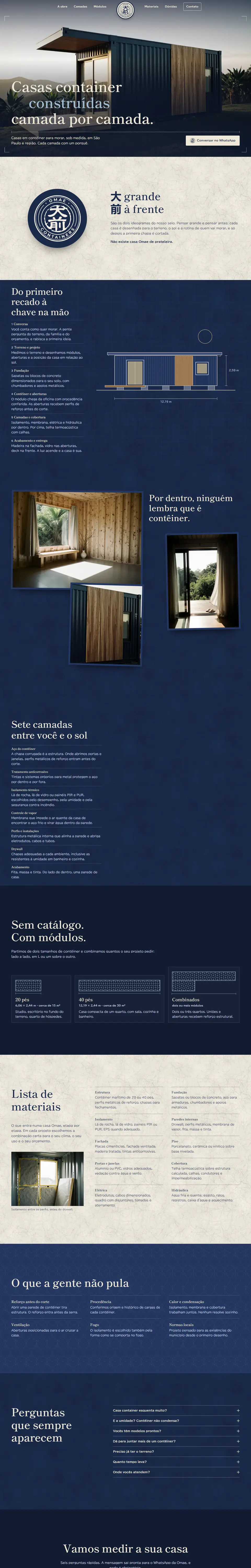 Final layout of the Omae Containers website