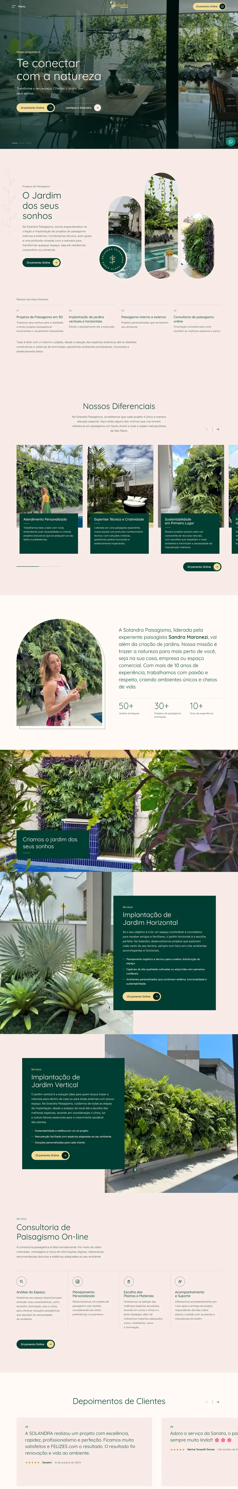 Final layout of the Solandra Paisagismo website